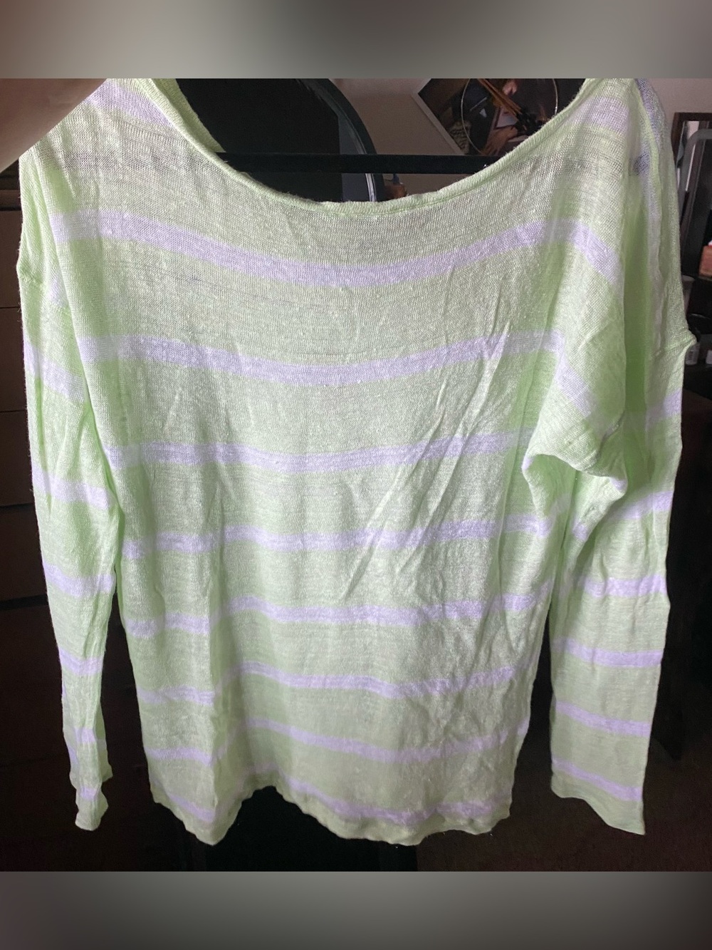 Ralph Lauren Light Lime and White Striped Long Sleeve Top - Picture 6 of 7